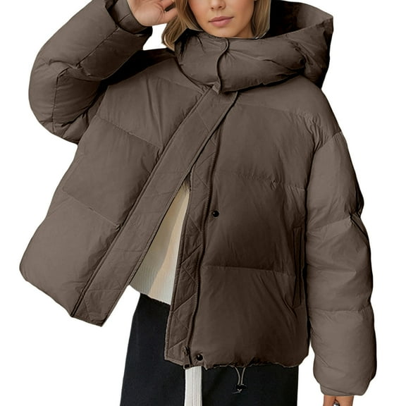 Wovix Womens Hooded Quilted Puffer Jacket Mid-Length Padded Warm Long Sleeve Solid Color Basic Winter Heavyweight Coat with Pocket Outerwear Daily