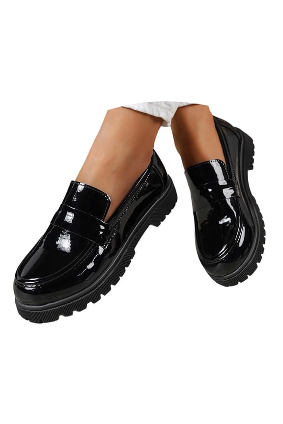 Womens Loafers Lug Sole Slip On Platform Chunky Penny Loafers Dressy and Work Business Casual Shoes Black 39