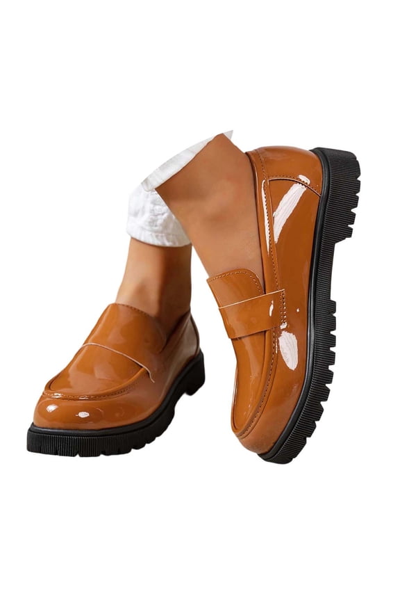 Womens Loafers Lug Sole Slip On Platform Chunky Penny Loafers Dressy and Work Business Casual Shoes Brown 38