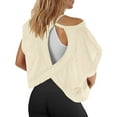 thumbnail image 1 of Wovix Womens Open Back Workout Shirt Solid Oversized Tee Backless Athletic Short Sleeve Crewneck Tops Beige XL, 1 of 6