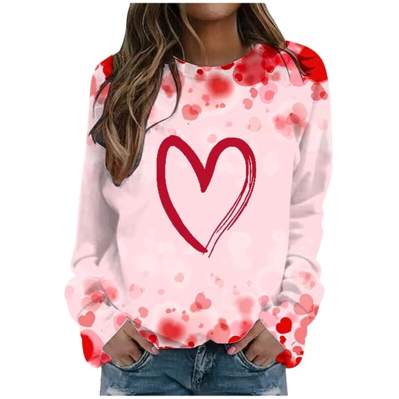 Wovix Womens Oversized Sweater Cute Love Heart Print Preppy Pullover Crewneck Basic Soft Chuncy Knit Long Sleeve Valentines Day Tops