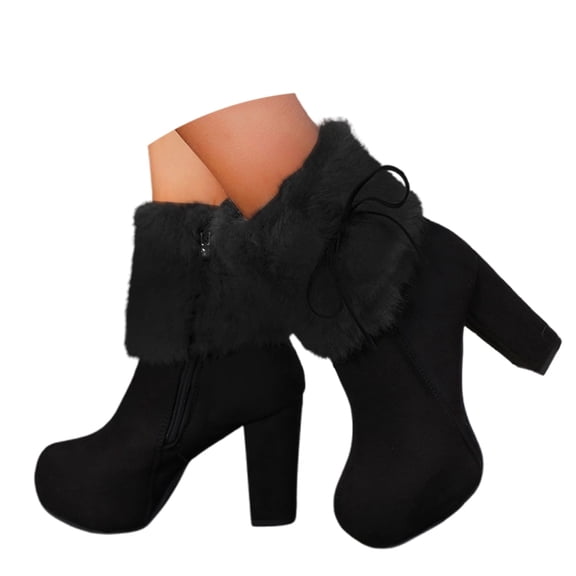 Wovix Womens Platform Boots Leg Warmer Winter Cuffs Fashion Ankle Booties Fluffy Plush Chunky High Heels For Ladies Wedding Party Dark Gray 40