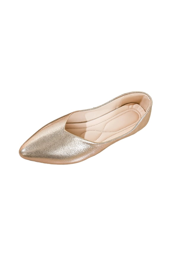 Womens Pointed-Toe Ballet Flat Low Heel Casual Shoes Trendy Comfy Slip On Work Daily Flat Shoes Gold 37