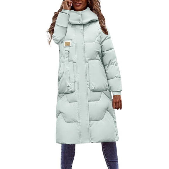 Wovix Womens Quilted Down Jacket Winter Long Hooded Puffer Coat Long Sleeve Long-length Plaid Basic Daily Parka Streetwear For Outdoor Activities