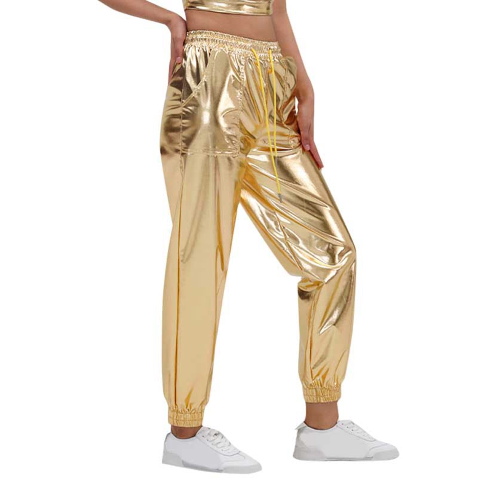 Wovix Womens Shiny Metallic High Waist Stretchy Jogger Pants Wet Look Hop Club Wear Holographic Trousers Casual Sweatpant Trendy Streetwear Party Show