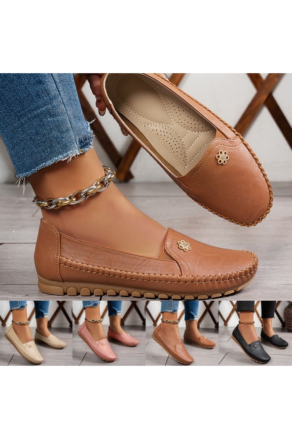 Womens Slip On Ballet Flat Shoes Comfortable Trendy Walking Work Loafers Casual Driving Moccasins Penny Loafer Beige 38