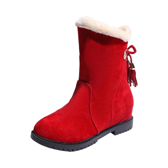 Wovix Womens Snow Boots Faux Suede Boots Slip-On with Side Pom Round Toe Shoes Chunky Winter Warm Boots Trendy Daily Red 41