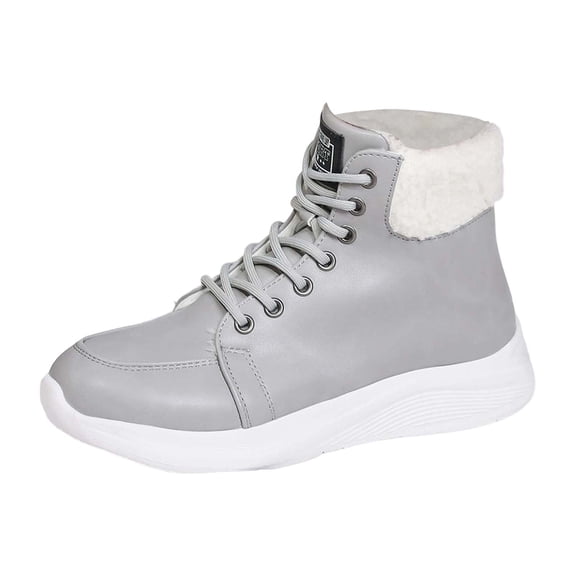 Wovix Womens Snow Boots PU Winter Ankle Booties Lined Anti- Combat Boots Side Zipper Thermal Comfortable Daily Work Light Gray 36