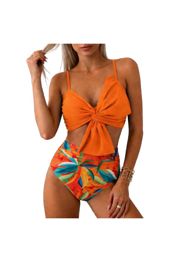 Womens Swimwears Tankinis Set 2 Piece Bikini Set High Waisted Swimwear Tie Knot Swimsuits Bathing Suits