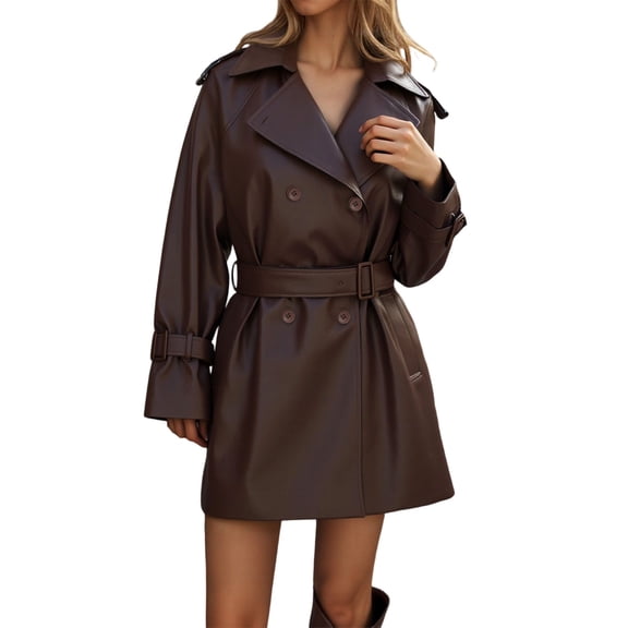 Wovix Womens Textured Leather Jackets Oversized Button Down Motorcycle Long Sleeve Tunic Belt Coat Casual Trendy Outerwear Streetwear Work Spring Fall