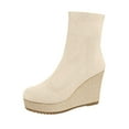 thumbnail image 1 of Wovix Womens Wedge Booties Elegant Ankle Boots Stacked Heeled Side Zipper Dress Shoes Trendy Streetwear Daily For Ladies Wedding Party Beige 37, 1 of 7