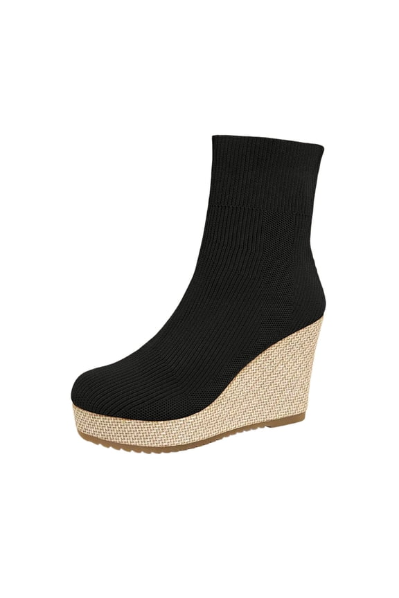 Womens Wedge Booties Elegant Ankle Boots Stacked Heeled Side Zipper Dress Shoes Trendy Streetwear Daily For Ladies Wedding Party Black 37