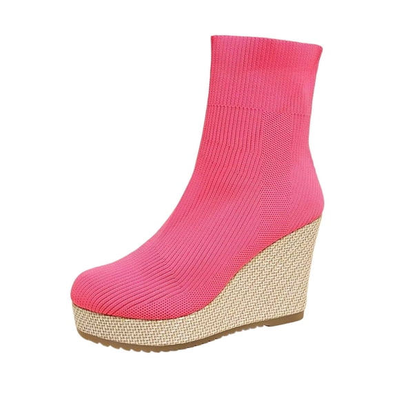 Wovix Womens Wedge Booties Elegant Ankle Boots Stacked Heeled Side Zipper Dress Shoes Trendy Streetwear Daily For Ladies Wedding Party Hot Pink 38