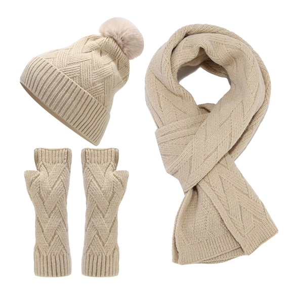 Wovix Womens Winter Arm Warmers Warm Fingerless Gloves Hand Crochet Neck Scarf Set Basic Soft Warm For Cold Weather Activities 3 Piece
