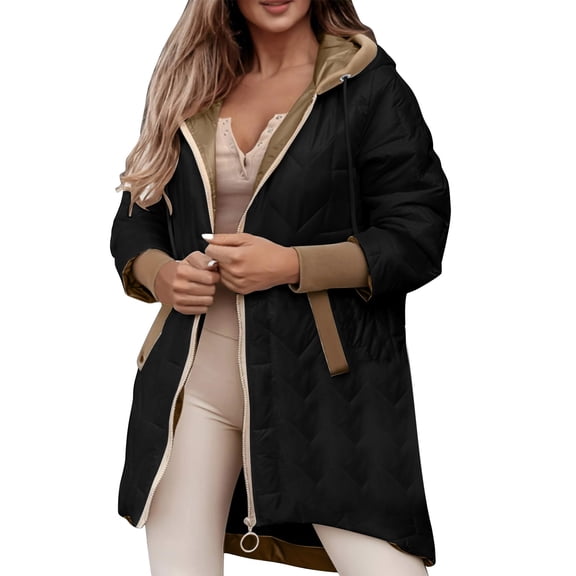Wovix Womens Winter Long Coats Trendy Puffer Jacket Lined Down Coat Long Sleeve Solid Color Parka Oversized with Hood Basic Thermal Basic Parka Winter