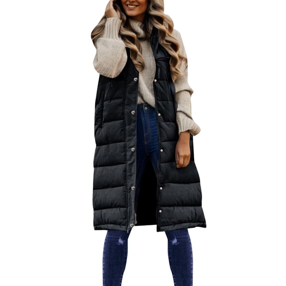 Wovix Womens Winter Puffer Vest Winter Hooded Sleeveless Zip Up Long Puffy Jacket Thermal Thick Quilted Coats with Pockets Basic Daily