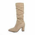 thumbnail image 1 of Wovix Womens Winter Slouchy Keen-High Boots Faux Suede Slip on Chunky Block Pointed Toe Trendy Boots For Ladies Wedding Party Beige 39, 1 of 6