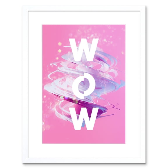 Wow Abstract Swirl Colourful Bold Typography Framed Art Print