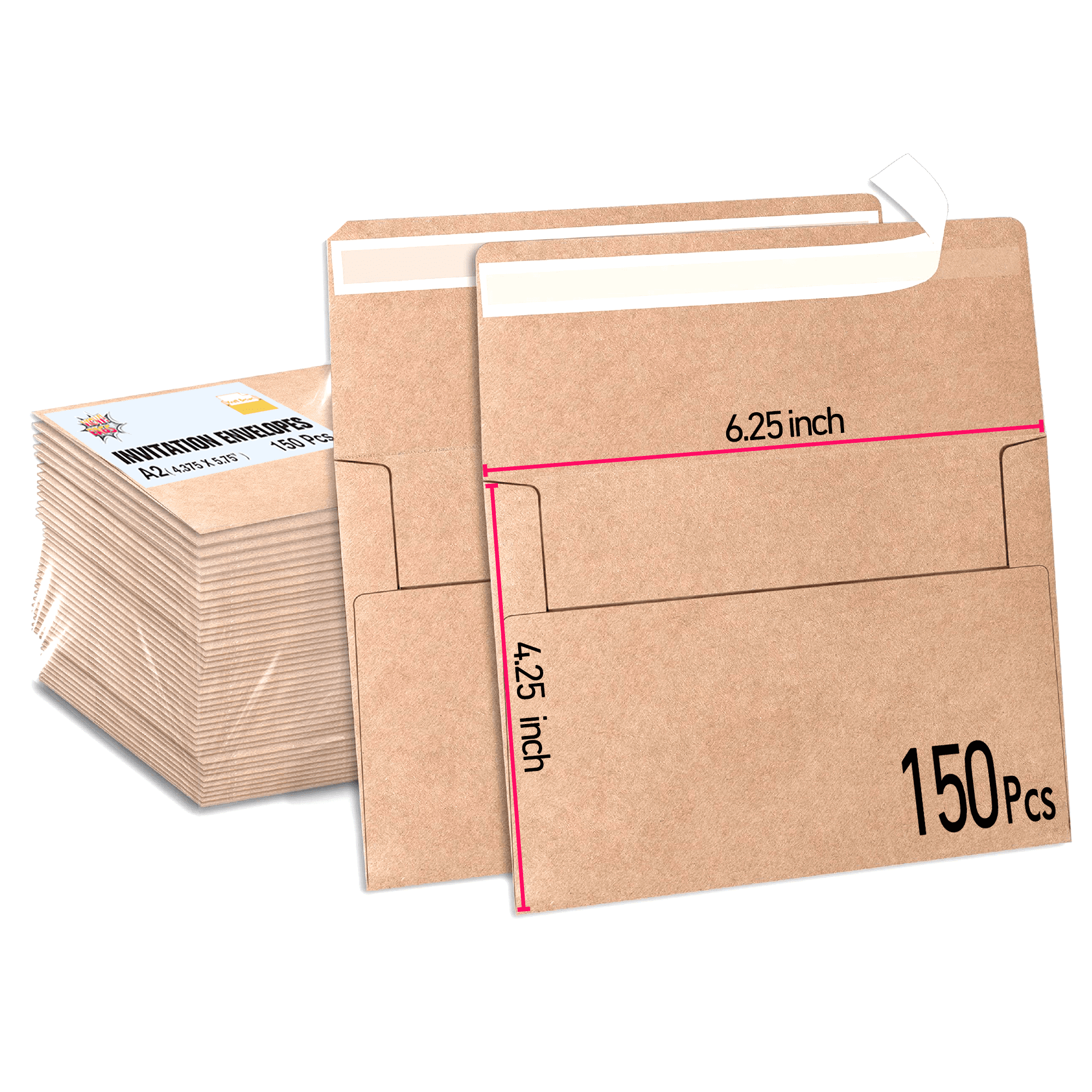 150 Pcs A4 Invitation Envelopes 4 1/4 x 6 1/4" Brown Kraft Paper Envelopes 4x6 for Wedding Card, Greeting Card, Photos