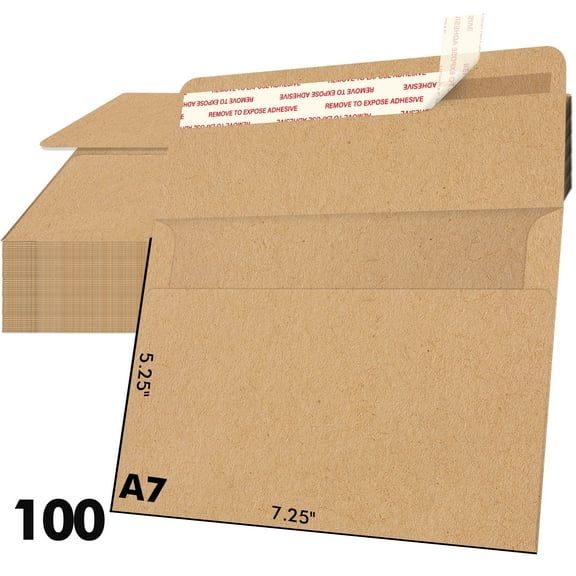Blank Invitation Envelopes, Self-Seal, A7 5-1/4 x 7-1/4 Inches, Kraft Brown, 100 Count, 1 Pack