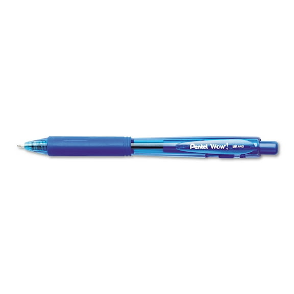Pentel Retractable Rubber Grip Ballpoint Pen - Medium Pen Point Type - Blue Ink - Transparent Barrel - 12 / Dozen (BK440C)