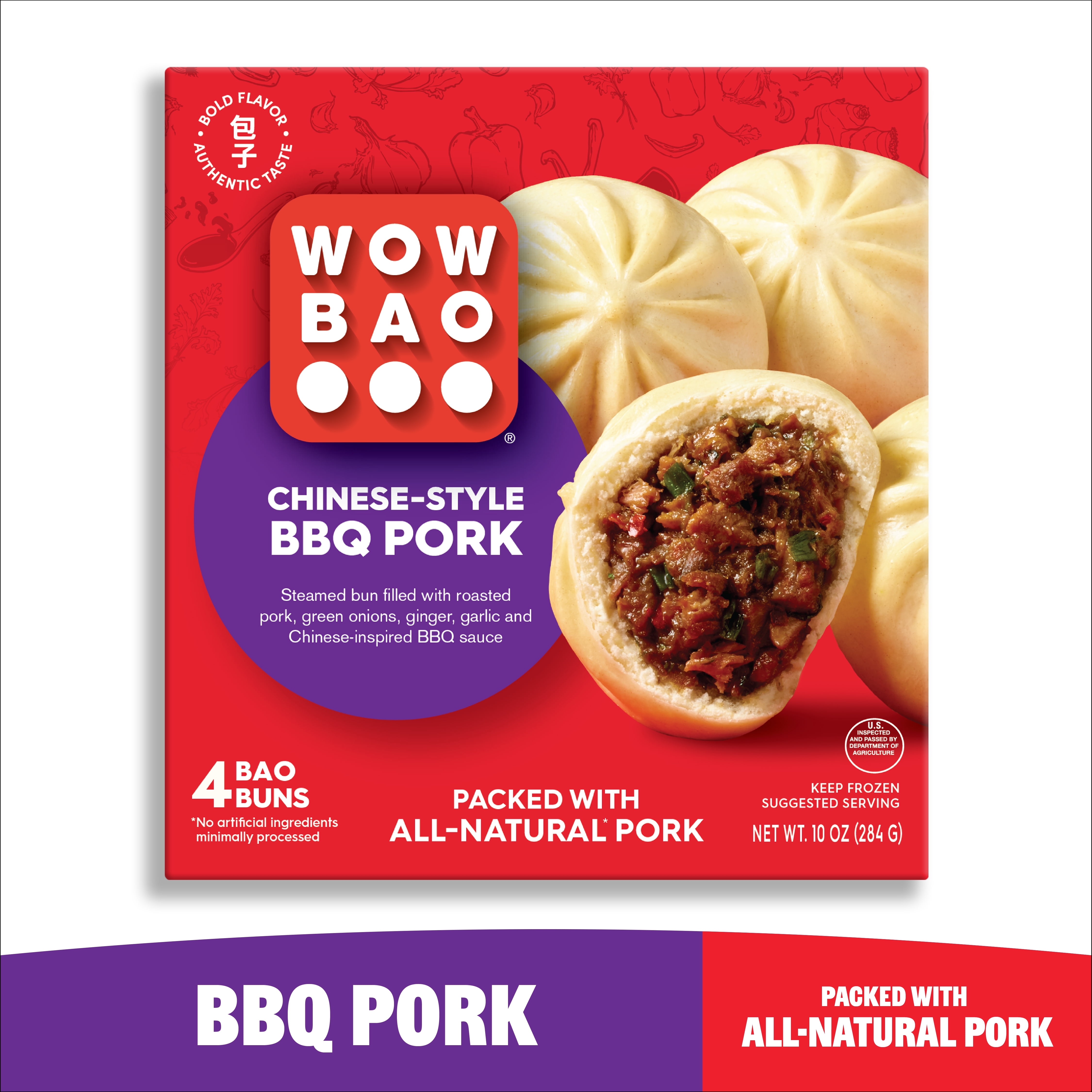 Wow Bao Chinese-Style BBQ Pork Bao, 4 pack, Frozen