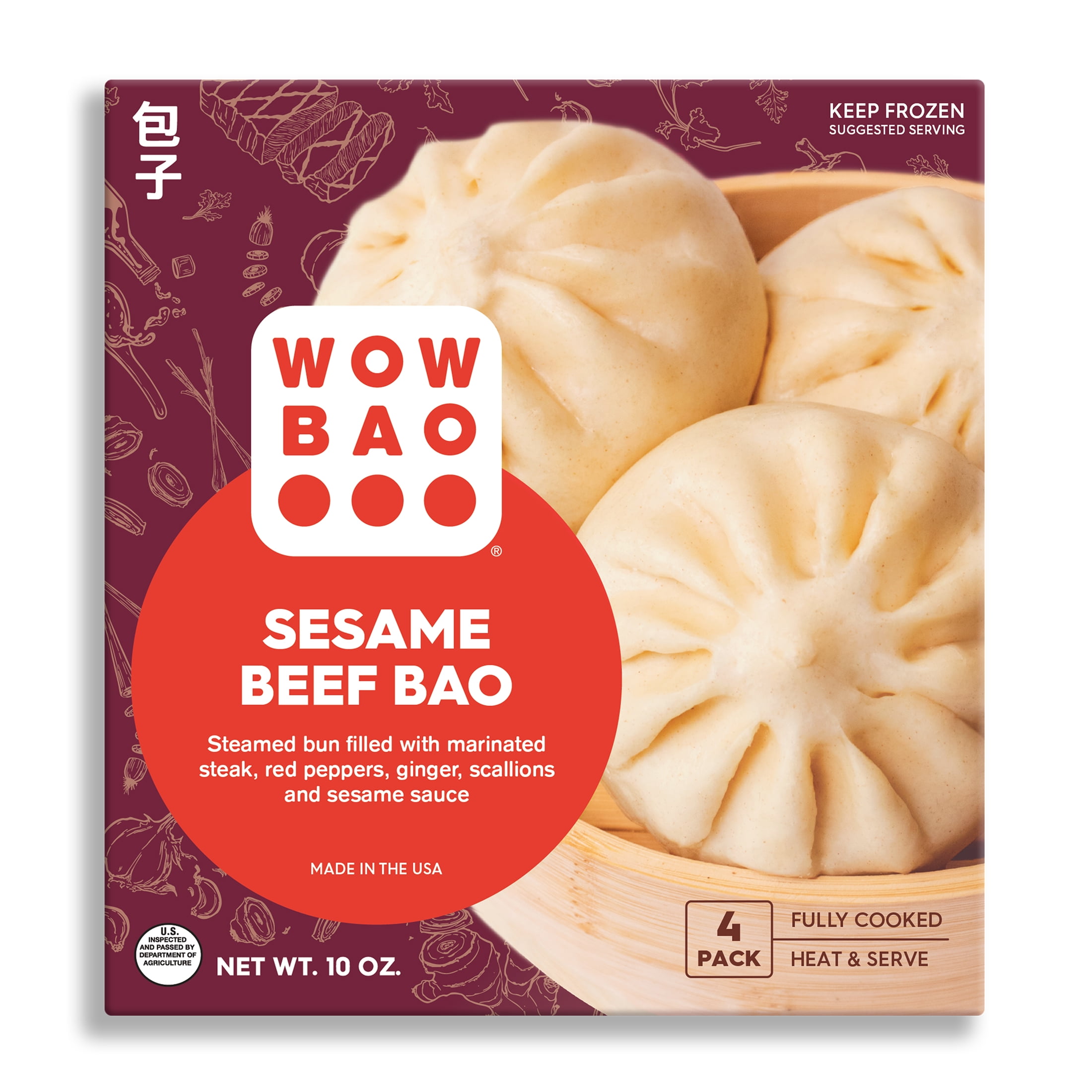 Wow Bao Sesame Beef Bao, 4 Pack, Frozen