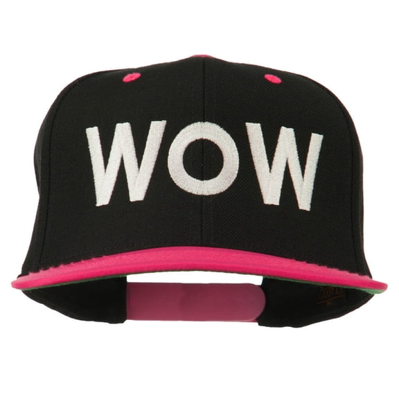 Wow Embroidered Snapback Cap - Black Pink OSFM
