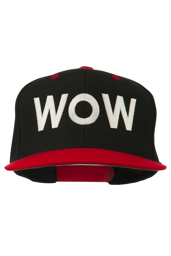Wow Embroidered Snapback Cap - Black Red OSFM