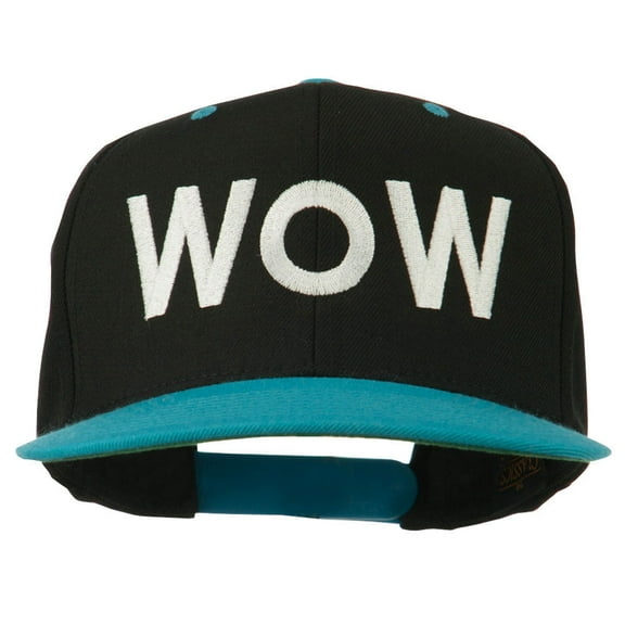 Wow Embroidered Snapback Cap - Black Teal OSFM