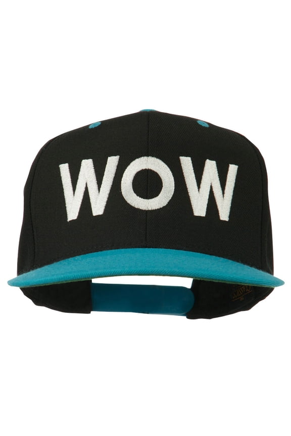 Wow Embroidered Snapback Cap - Black Teal OSFM
