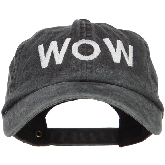 Wow Embroidered Washed Dyed Cotton Cap - Black OSFM