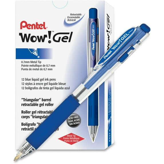 Wow! Gel Pen, Retractable, Medium 0.7 Mm, Blue Ink, Clear/blue Barrel, Dozen | Bundle of 5 Dozen