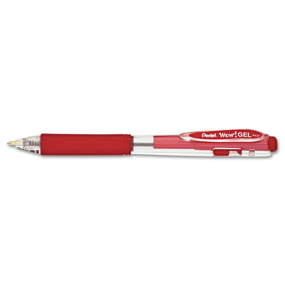 Pentel Wow! K437 Permanent Gel Pen - Medium Pen Point Type - Red Ink - Clear Barrel - 12 / Dozen (K437B)