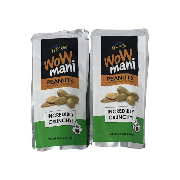 Wow Mani with Garlic MGF3Peanuts with Crispy Garlic Chips Pack of Two 3.53 Oc a Pack
