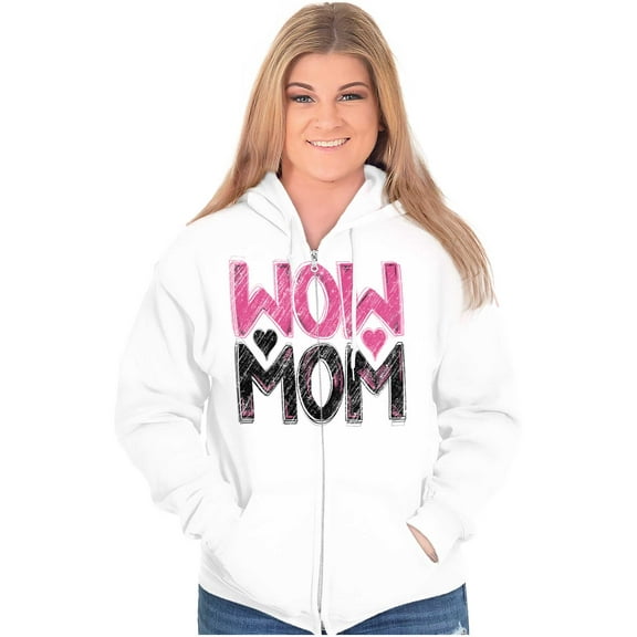Wow Mom Freaking Awesome Mothers Day Womens Plus Size Graphic Zipper Hoodie Brisco Brands 4X