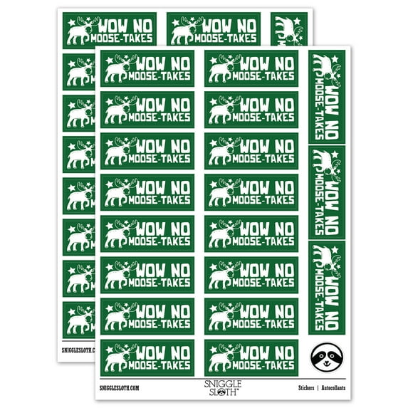 Wow No Moose-takes Mistakes Teacher Student School Sticker Set - Dark Green - Matte Finish - 2.00" Large