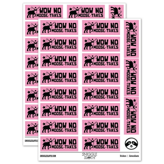Wow No Moose-takes Mistakes Teacher Student School Sticker Set - Light Pink - Gloss Finish - 2.00" Large