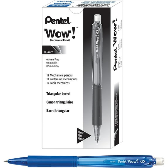 Wow Pencils 0.5 mm, HB 2.5, Black Lead, Blue Barrel, Dozen