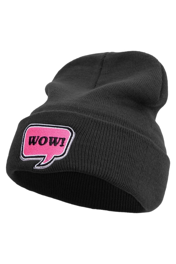 Wow Power Embroidered 12 inch Acrylic Cuffed Long Beanie - Black OSFM