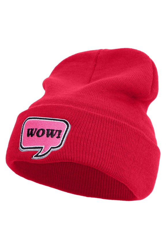 Wow Power Embroidered 12 inch Acrylic Cuffed Long Beanie - Red OSFM
