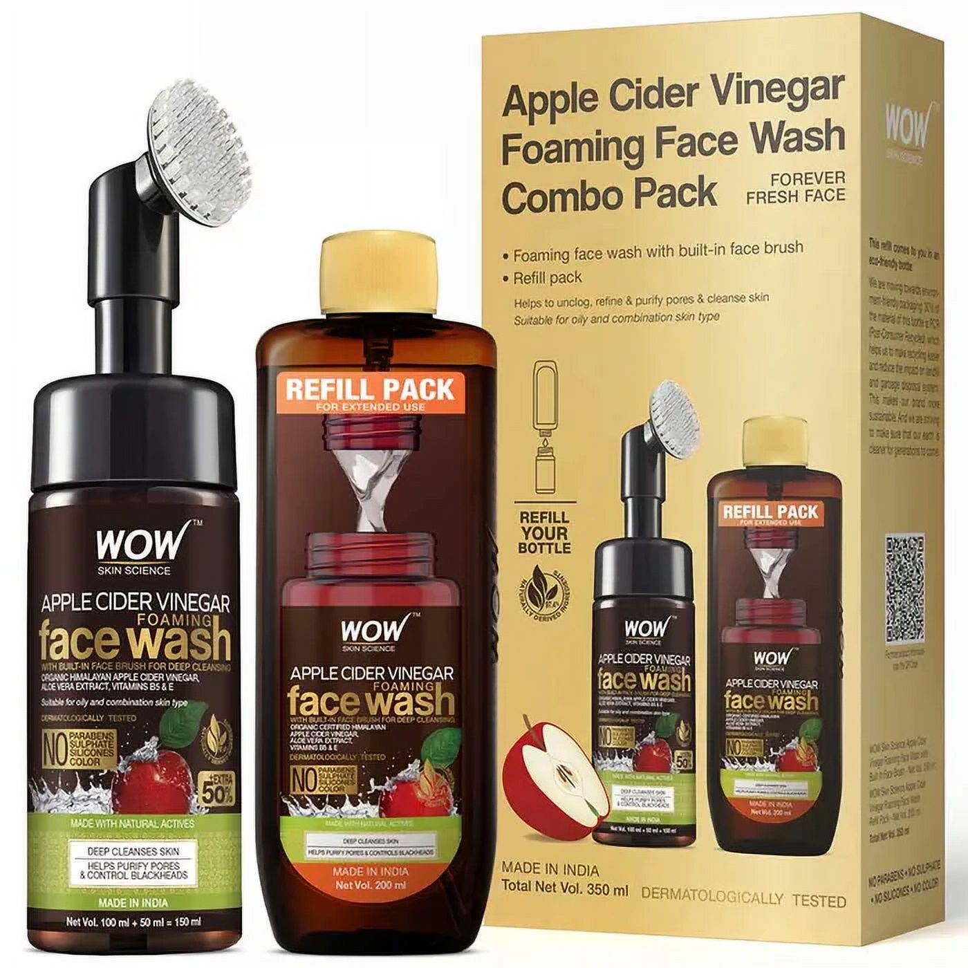 Wow Skin Science Apple Cider Vinegar Foaming Face Wash Save Earth Combo