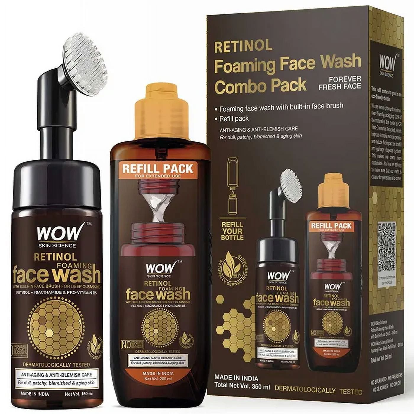 Wow Skin Science Retinol Face Wash for Fine Lines, Age Spots & Blemishes 350ml