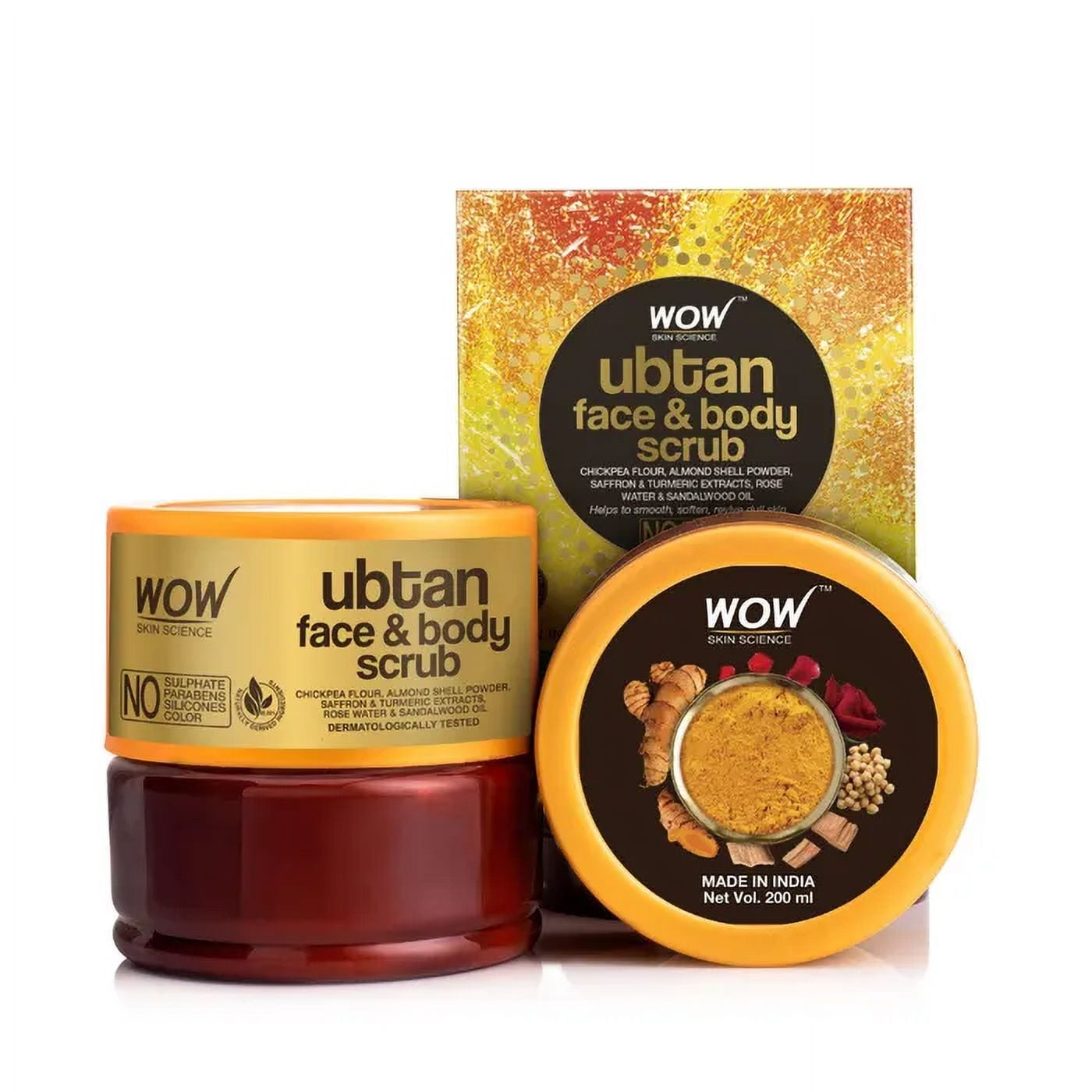 Wow Skin Science Ubtan Face \u0026 Body Scrub for Tan Removal \u0026 Glowing Skin, 200ml
