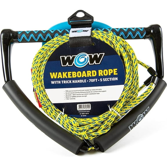 WOW Sports 70' Tow Rope for Wakeboard and Watersports, 70' Rope with Trick Handle, 1 Pack