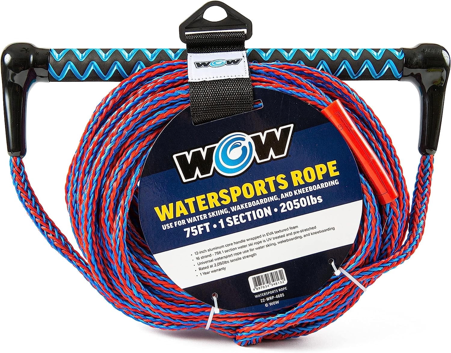 WOW Sports, Towing Rope, 75' for Wakeboard, Water Ski and Kneeboarding ...