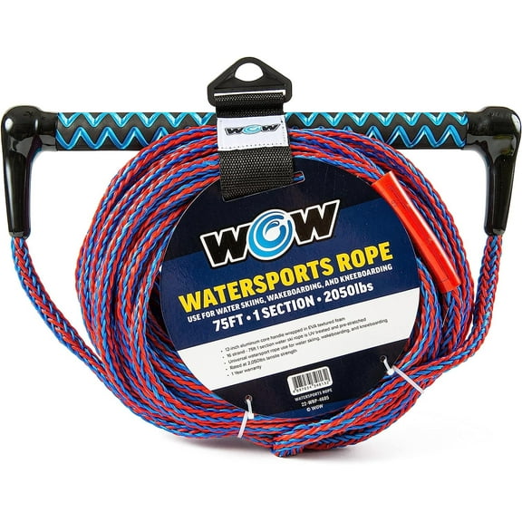 WOW Sports 75' Towing Rope for Wakeboard, Water Ski and Kneeboarding, EVA Handle