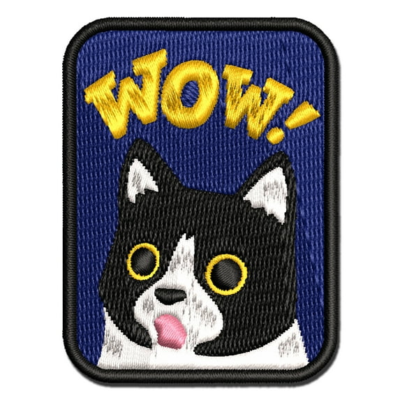 Wow Surprised Cat Teacher Student Applique Multi-Color Embroidered Hook & Loop Patch - 2.0 Inch Mini