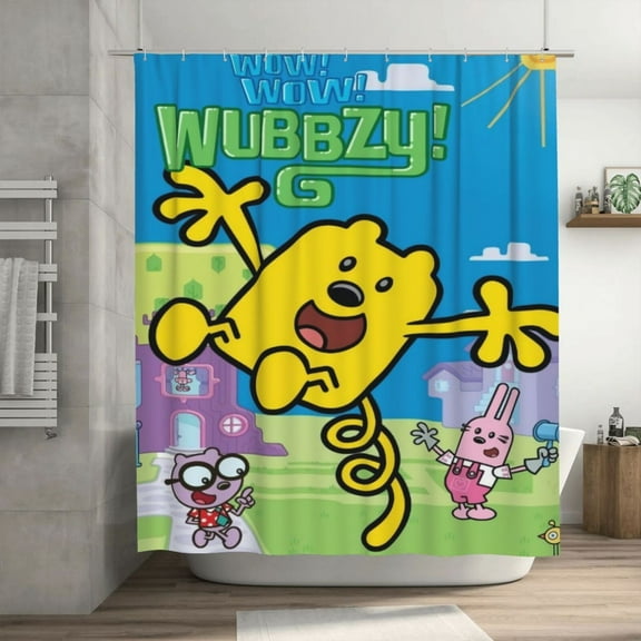 Wow Wow Wubbzy Shower Curtain, Waterproof Washable Decorative Shower Curtain for Bathroom Bathtub, Bath Accessories Decor Set with 12 Hooks 72x72Inch Plastic