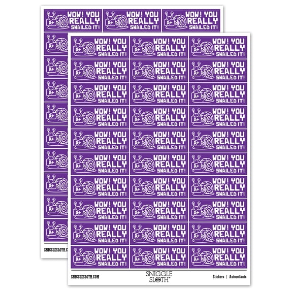 Wow You Really Snailed Nailed It Teacher Student School Sticker Set - Purple - Gloss Finish - 1.75" Medium